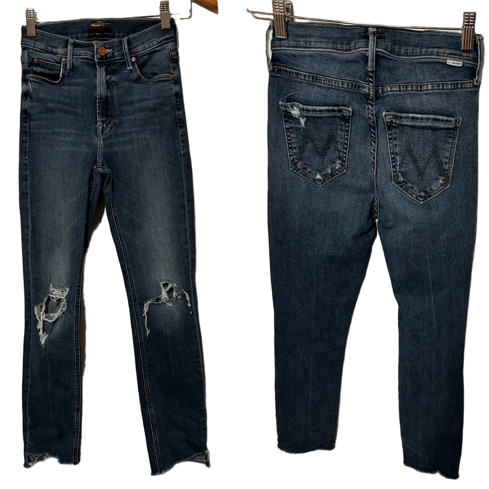 🎻MOTHER Distressed Skinny Jeans The mid rise Dazzler ankle step Fray (24) GUC